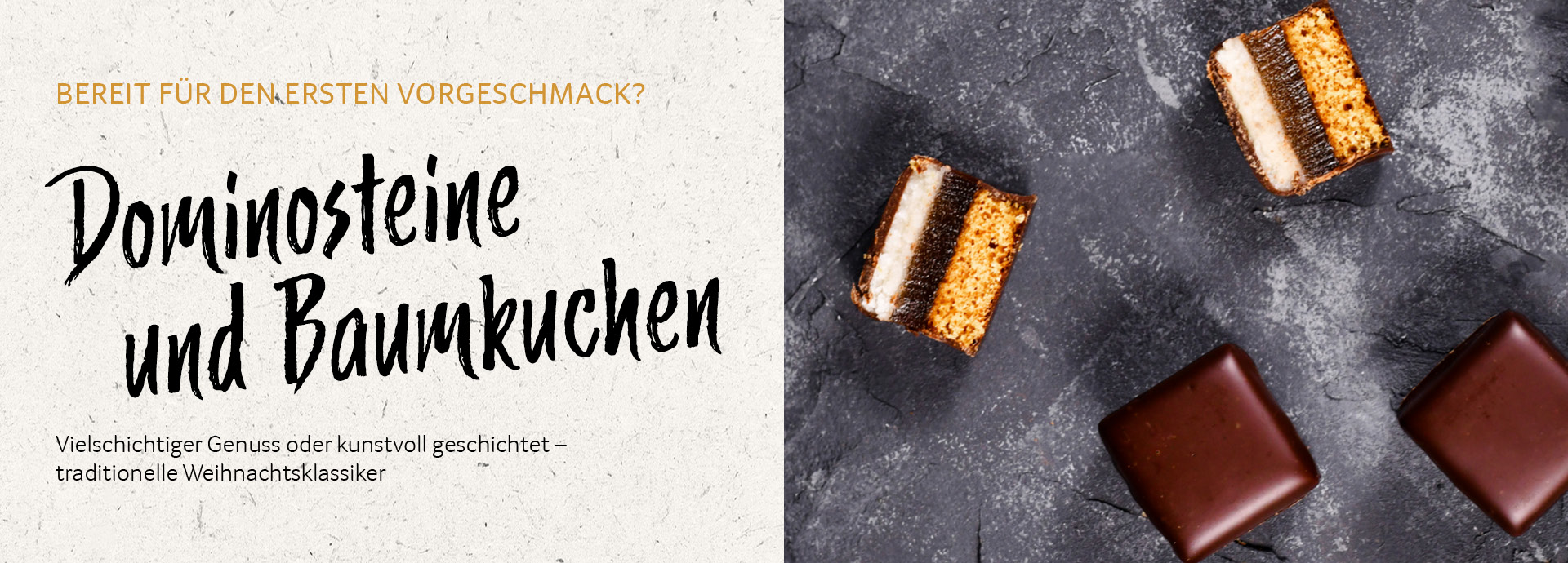 Banner Dominosteine und Baumkuchen