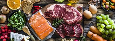 Fleisch Lachs Obst Gemüse Lebensmittel
