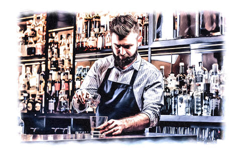Ein Barkeeper bereitet einen Brandy zu