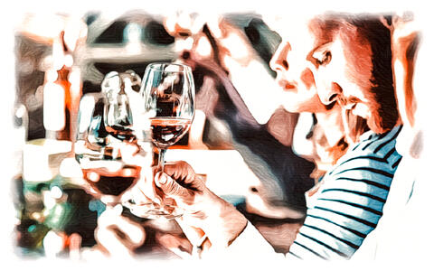 Personen in einem Restaurant erheben die Weingläser um anzustoßen