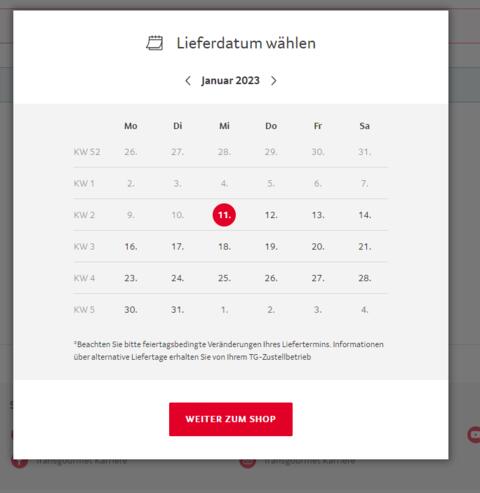 Auswahl Liefertag Pangea