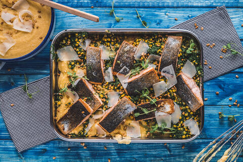 Trueffel-Rahm-Polanta mit Lachs